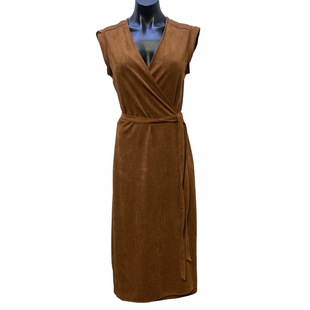 *Banana Republic Faux Suede Fabric Brown Wrap Dress Size 6 - Picture 1 of 8